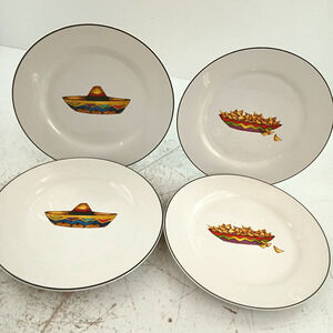 Hausenware Cowboy Western Salad Plates By Renae Lindgren Sombrero Nachos 4Pc